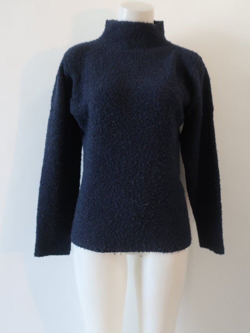 Womens Eileen Fisher Navy Blue (Item-21) Wool Nylon Cashmere Mock Neck Sweater S